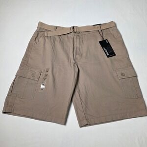 J.COME Cargo Shorts Mens 38 Tan Khaki Belted Stretch Cotton Utility Casual